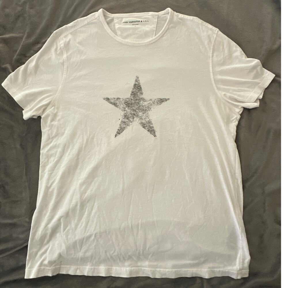John Varvatos Shirt Mens Large White Gray Star Graphic Tee Cotton Elevated Basic